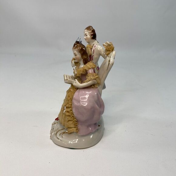Vintage Lady & GentleMan Porcelain Victorian Figurines Reading Dresden Lace 5" - Picture 7 of 11